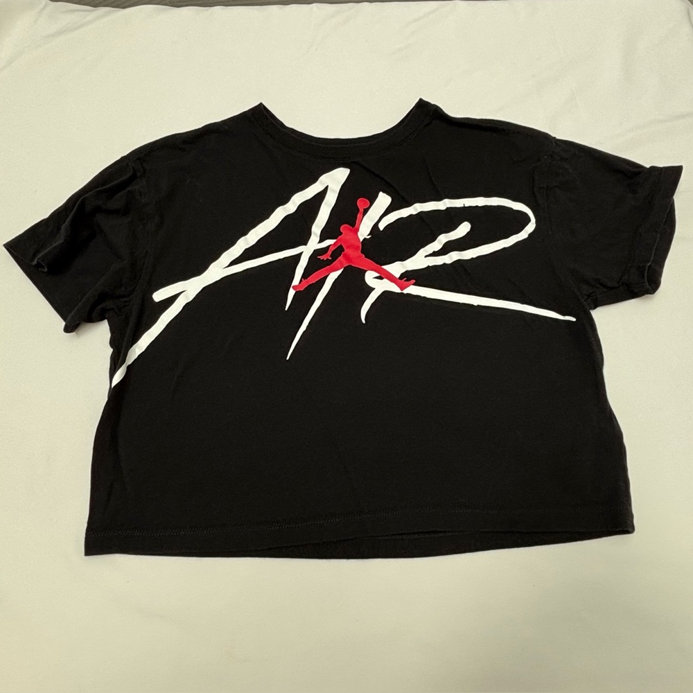 Nike Air Jordan Black Crop Tee with White 'Air' Script and Red Jumpman